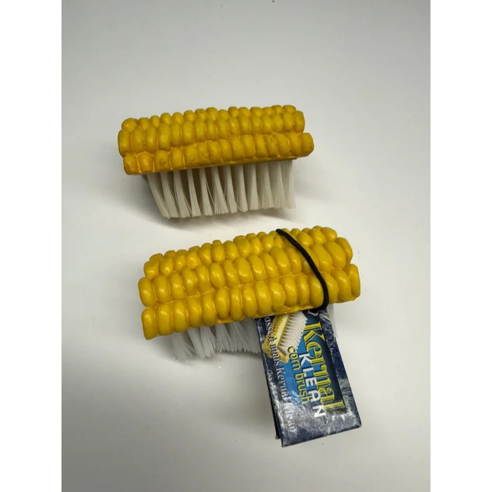Kernel Klean Corn Brush Set of 2 Novelty Vegetable Scrubbers Yellow Cob Design